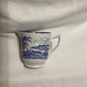 Silverdale Hanley England Creamer Pitcher Blue White Landscape Scene Vintage